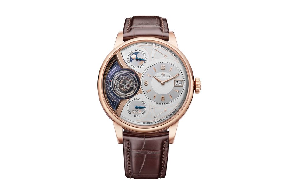 „Duometre Heliotourbillon Perpetual“; inspiriert von Taschenuhren; Werk 388 aus 655 Teilen; dreiachsiges Tourbillon im Titankäfig; Rotgold; Durchmesser: 44 mm; circa 476 000 Euro; jaeger-lecoultre. com