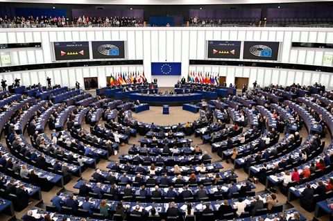Blick in den Plenarsaal des Europaparlaments in Straßburg