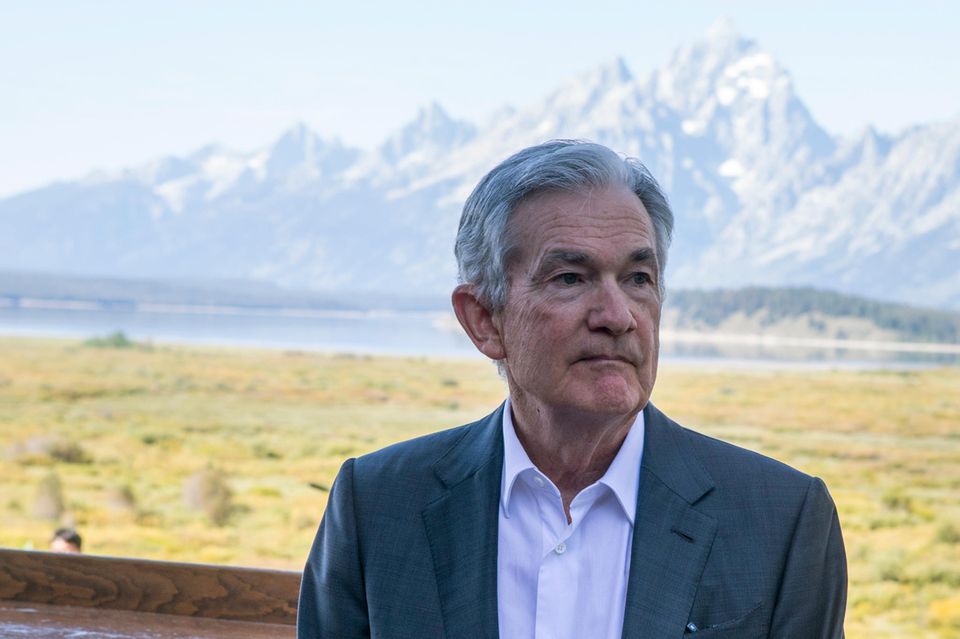 Fed-Chef Jerome Powell 2023 in Jackson Hole beim Treffen der Notenbanker