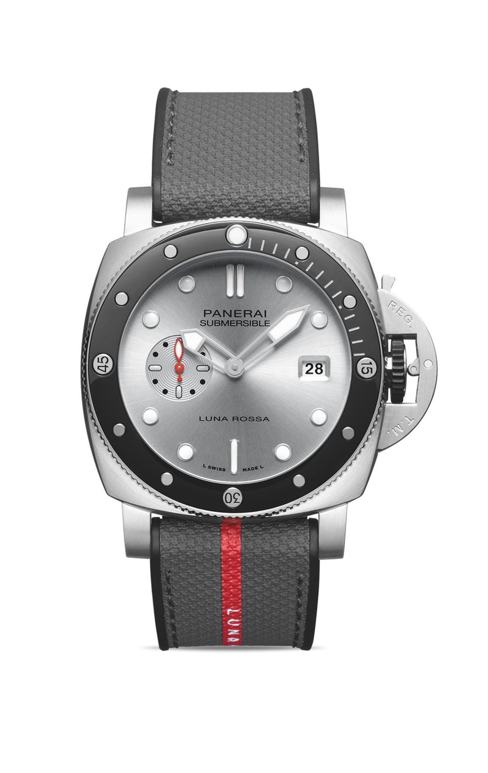 Mit maritimen Details wie den Wellen in der kleinen Sekunde und dem Team-Logo „Luna Rossa“ zollt die Uhr dem Segelsport Tribut