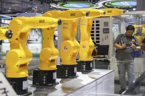 Robotertechnik auf einer Industriemesse in Schanghai