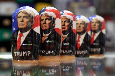 Trump-Matrioschka-Puppen in einem Souvenirshop in Moskau