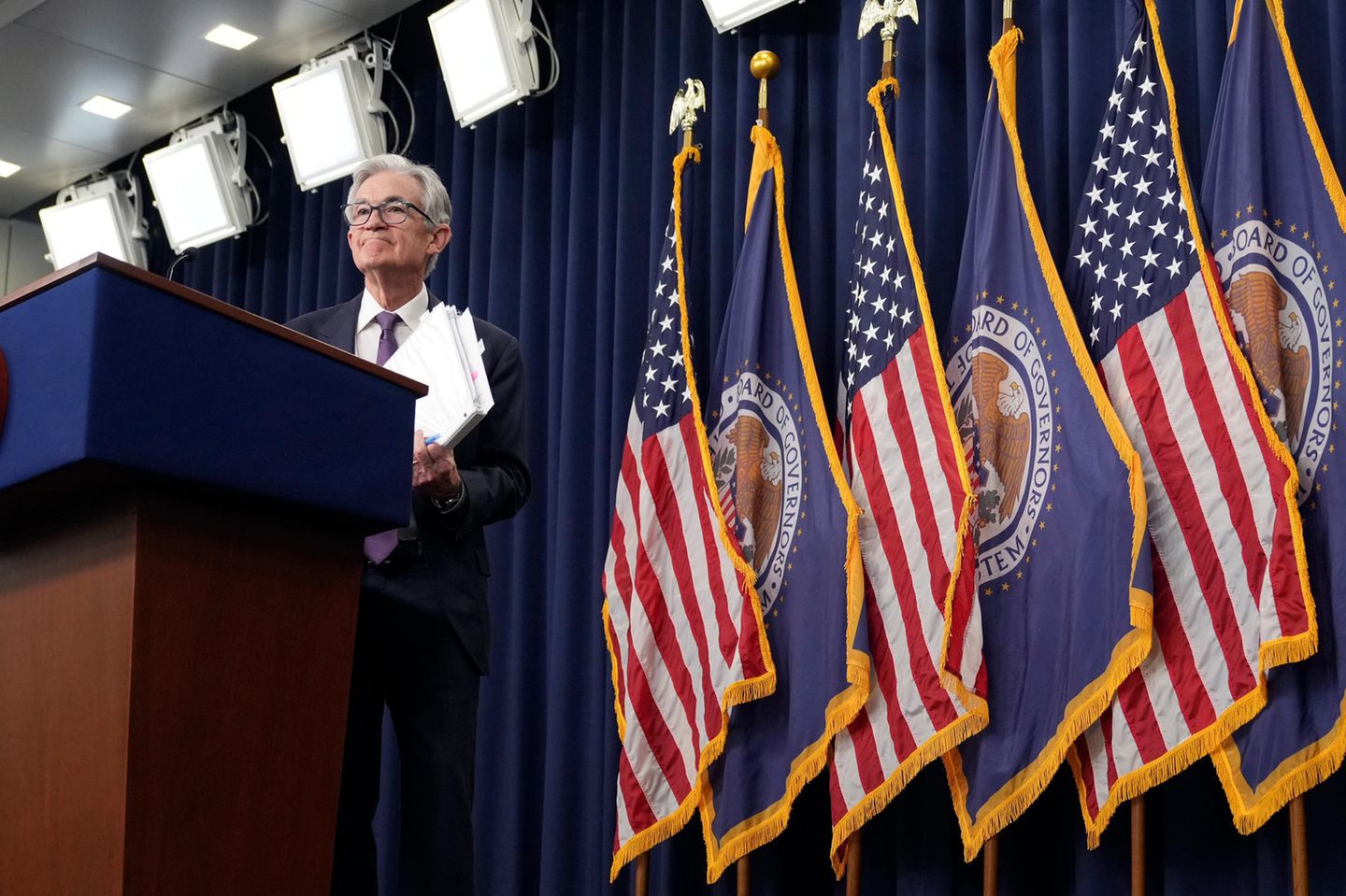 Fed-Chef Jerome Powell bei der Pressekonferenz nach dem Zins-Entscheid