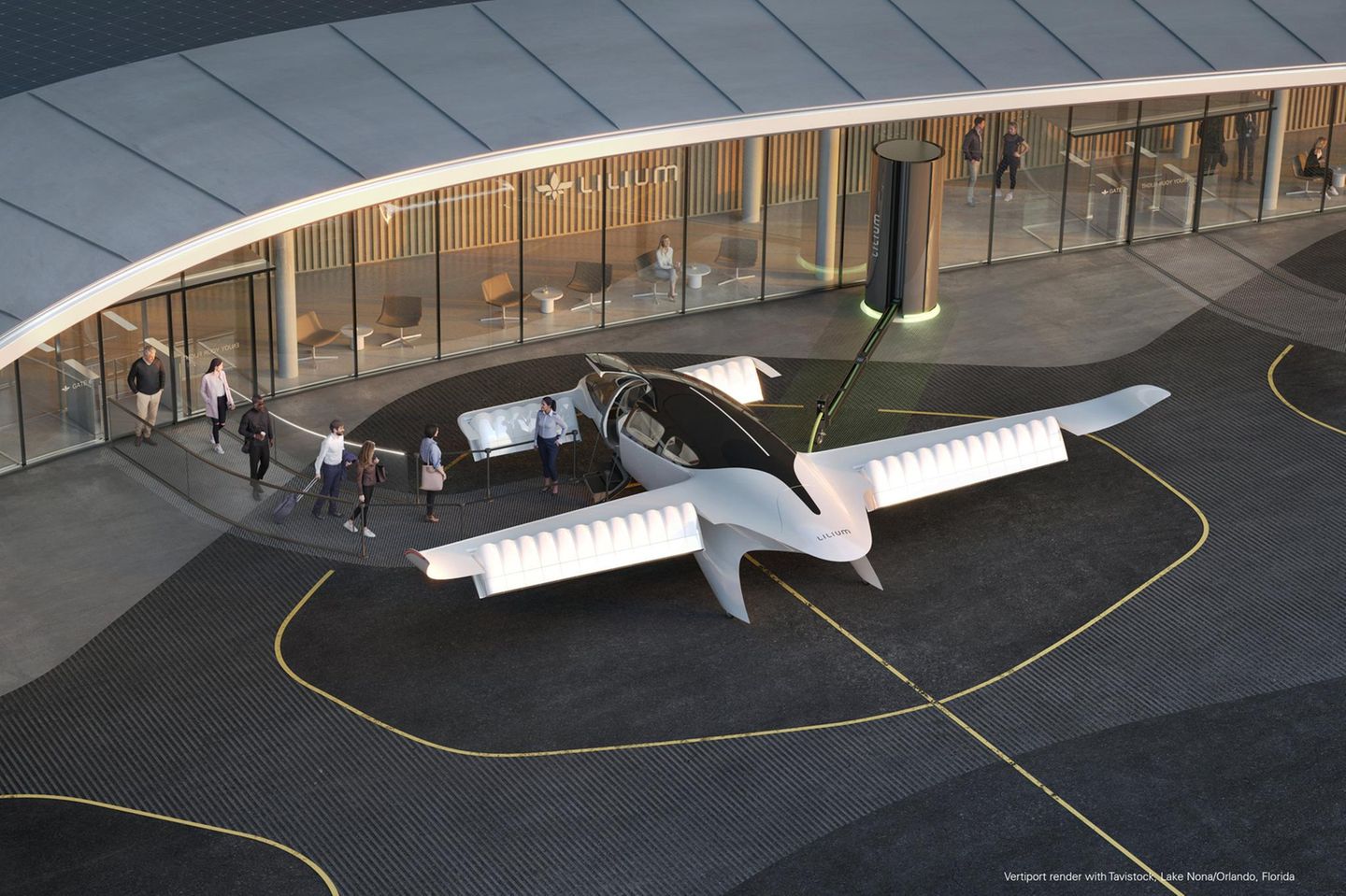 Eine Illustration aus dem Jahr 2022 zeigt, wie der elektrische Lilium-Jet einmal aussehen soll. Ob es je zum Verkehrseinsatz kommt, ist aktuell fraglich.