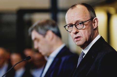 Friedrich Merz und Markus Söder sprechen zur Presse