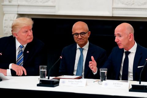 Donald Trump, Microsoft-Chef Satya Nadella und Amazon-Gründer Jeff Bezos