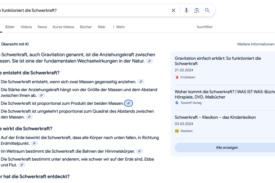 Google-Trefferseite mit neuer „KI-Übersicht“