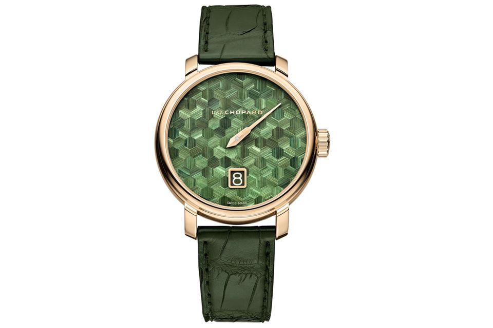 „L.U.C Quattro Spirit 25 Straw Marquetry Edition“  Durchmesser: 39 mm  Preis: circa 73.400 Euro