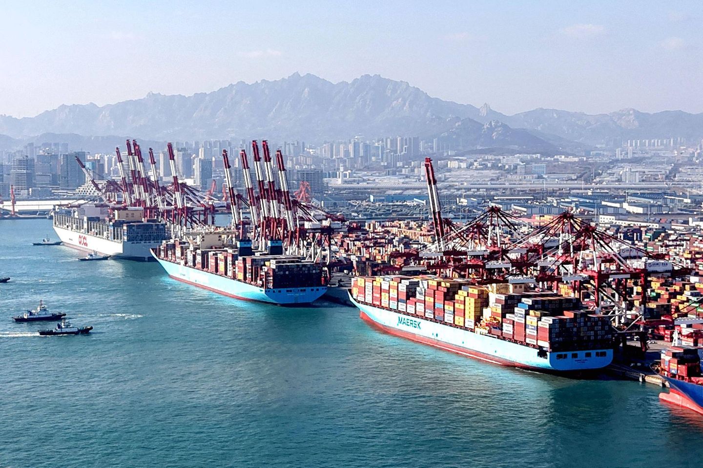Containerschiffe im Hafen Shandong Qingdao