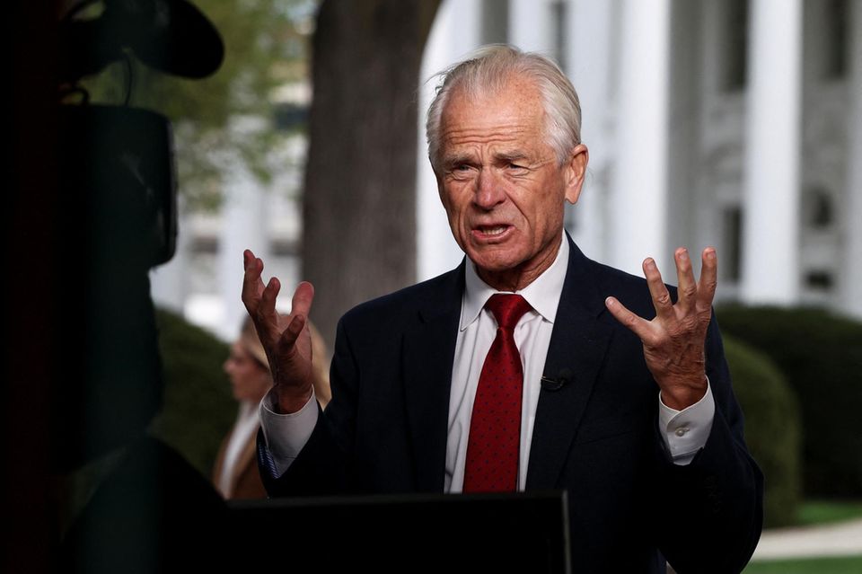 Peter Navarro steht gestikulierend vor einer Kamera