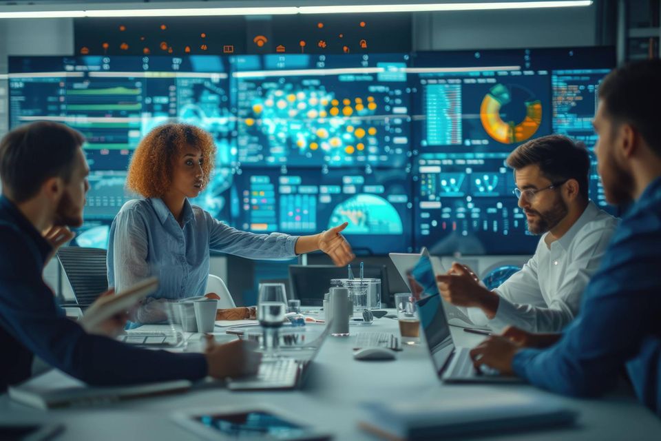 IT-Spezialisten arbeiten in einem Hightech-Umfeld zusammen