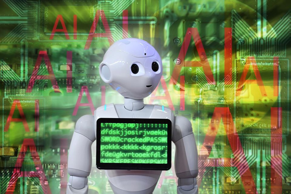 Ein Roboter mit Bildschirm vor der Brust