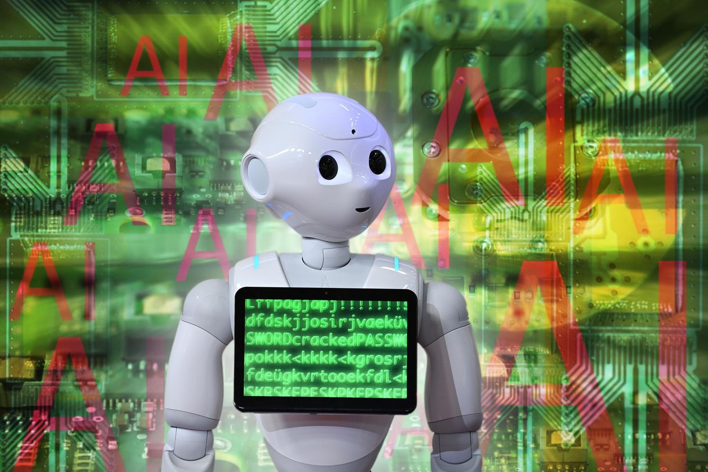 Ein Roboter mit Bildschirm vor der Brust