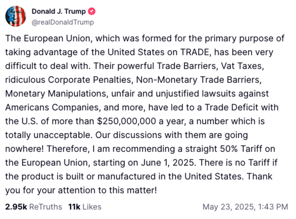 USA: Trump droht EU mit 50 Prozent Zoll – Dax schmiert ab