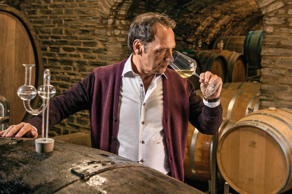 Sensory control is an important quality assurance ritual for top winemakers like Markus Molitor