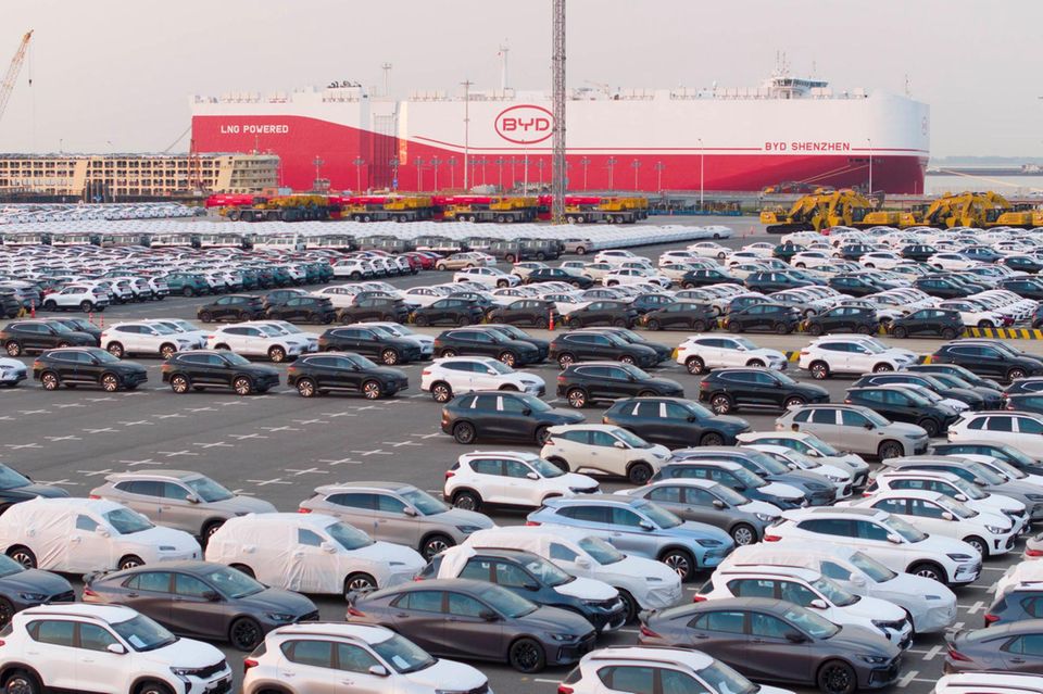 BYD cars before their export at the port in Taicang City, China.