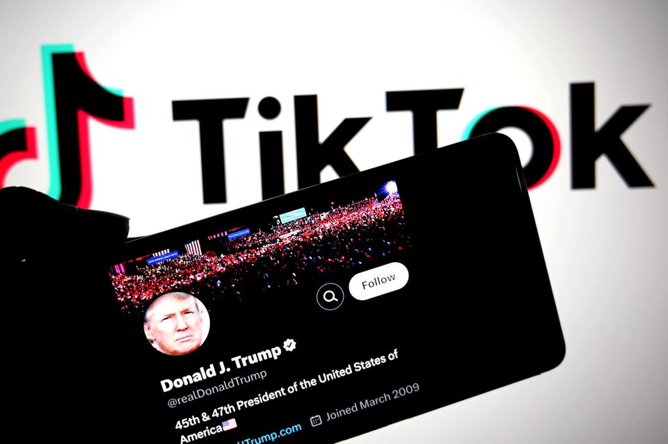 Trumps Twitter-Profil vor einem Tiktok-Logo