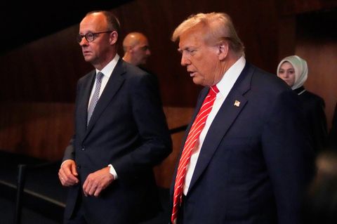 Kanzler Friedrich Merz und US-Präsident Donald Trump Ende Juni beim NATO-Gipfel