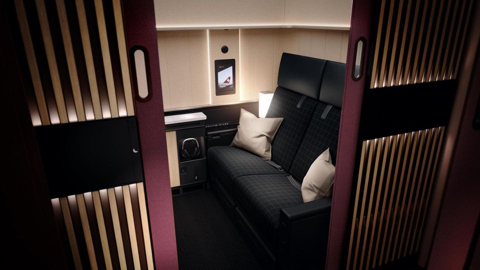 Die First-Class-Suite der Fluglinie Swiss ist von der Farbwelt und Architektur der Schweiz inspiriert