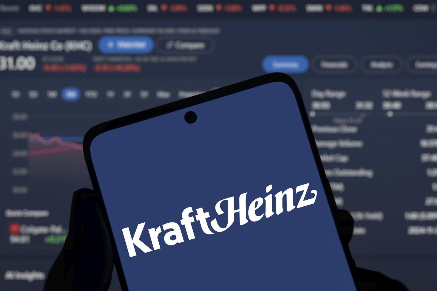Auf einem Smartphone ist das Logo von Kraft Heinz zu sehen