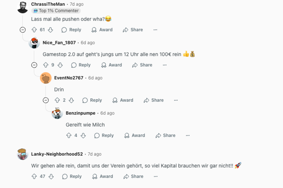 Nutzer auf Reddit hatten Geld übrig – und fanden die Aktie der Spielvereinigung