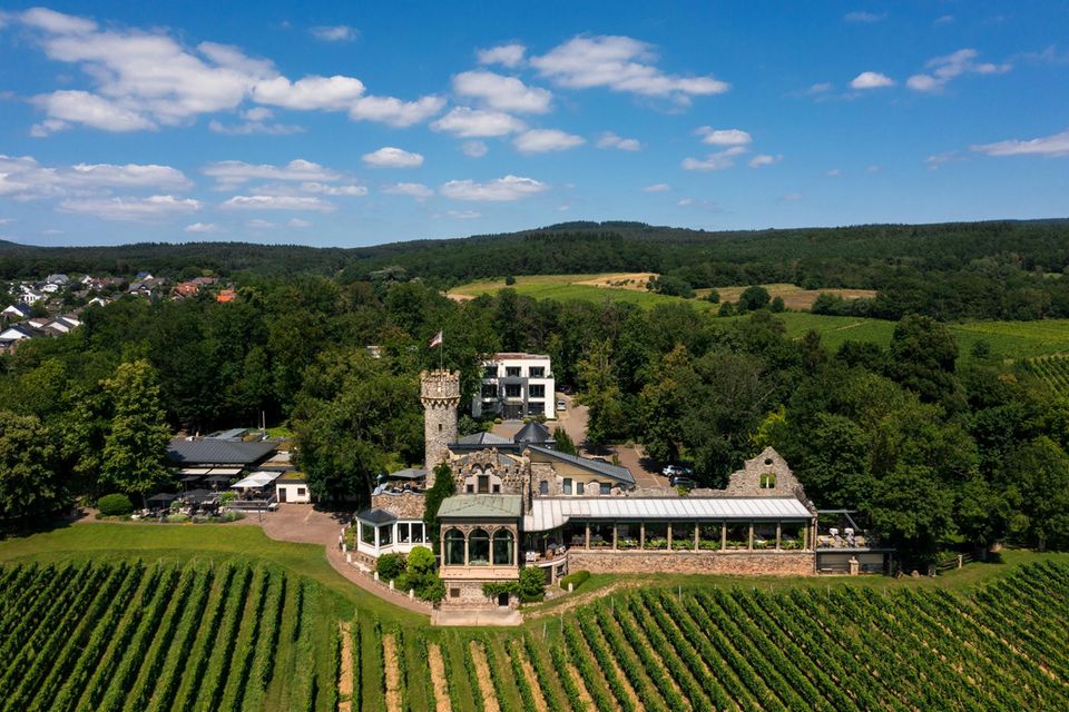 Das „Relais & Châteaux Burg Schwarzenstein“ liegt inmitten äußerst traditionsreicher Weinberge des Rheingaus