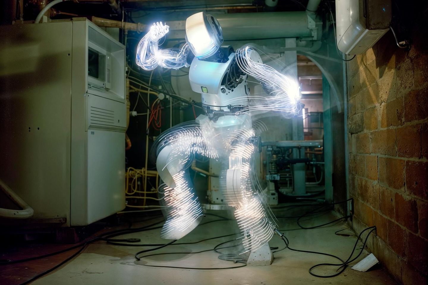 KI kann problemlos Bilder erzeugen – wie dieses vom Roboter im Heizungskeller –,aber auch beim Finden eines passenden Thermostats helfen