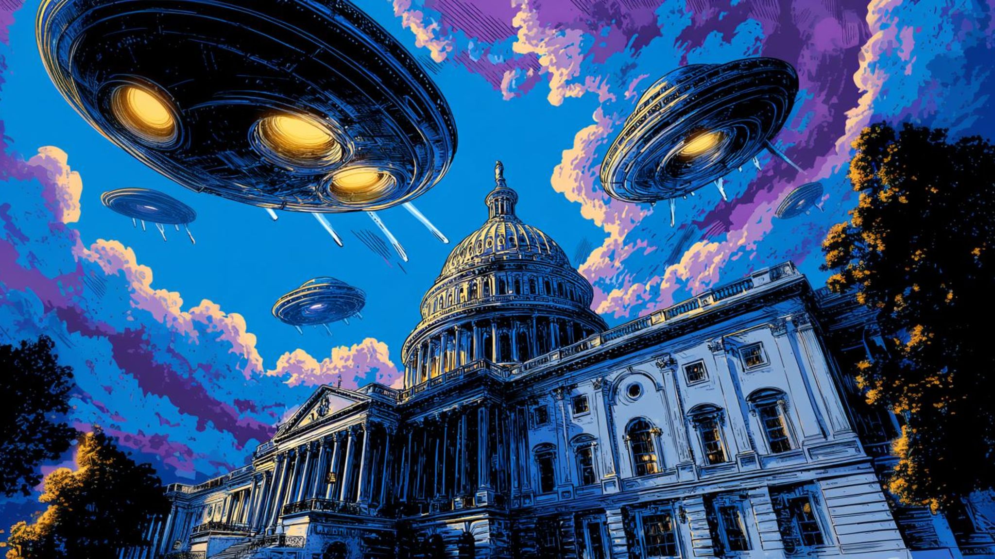 Illustration: das Capitol mit Ufos